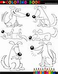 Coloring Book or Page Cartoon Illustration of Funny Dogs doing Tricks for Children