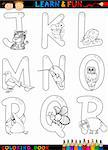 Cartoon Alphabet Coloring Book or Page Set with Funny Animals for Children Education and Fun