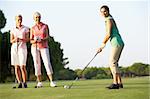 Group Of Female Golfers Teeing Off On Golf Course