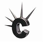 letter c with metal prickles on white background - 3d illustration