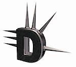 letter d with metal prickles on white background - 3d illustration