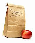 A brown lunch bags prepared specially for Sarah.