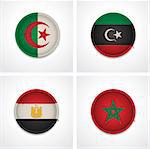 Set of detailed textile badges representing country flags of Africa