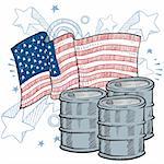 Doodle style oil barrel with American flag sketch in vector format