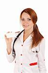 Female doctor holding an empty business card
