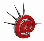 email symbol with prickles on white background- 3d illustration