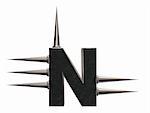letter n with metal prickles on white background - 3d illustration
