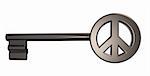 key with peace symbol on white background - 3d illustration