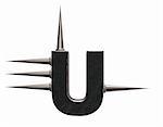 letter u with metal prickles on white background - 3d illustration