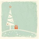 Abbildung eines stilisierten Weihnachtsbaum mit präsentieren auf Wellenlinien mit Sternen, blasses grün texturierte Grunge hintergrund. Platz für Ihren Text.