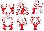 Christmas deer stag heads, vector design element set