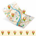 Map with Set Pointers, GPS Navigation Concept, vector illustration