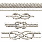 Seamless rope and rope with different knots. Vector illustration