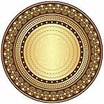 Decorative gold and brown frame with vintage round patterns on white (vector)