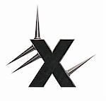 letter x with metal prickles on white background - 3d illustration