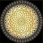 Decorative gold flower with vintage round patterns on black(vector)