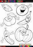 Coloring Book or Page Cartoon Illustration of Funny Food Characters Fruits and Vegetables for Children Education