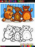 Coloring Book or Page Cartoon Illustration of Cute Teddy Bears Toys