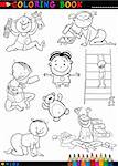 Coloring Book or Page Cartoon Illustration of Funny Cute Babies and Children