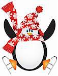 Weihnachts-Pinguin mit Nikolausmütze und Schal Eis Eislaufen tun die Split-Sprung-Abbildung
