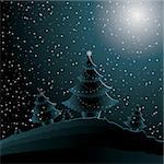 nuit de Noël avec l'arbre du nouvel an et de flocons de neige