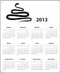 Calendrier pour l'année 2013 en espagnol et un serpent en forme d'arbre de Noël. Illustration vectorielle