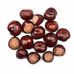 Pile of conkers isolated on white background