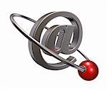 sphère rouge mouche autour emailsymbol - 3d illustration