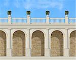 Tuscany colonnade with arches and balustrade - rendering