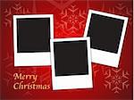 Merry Christmas card templates with blank photo frames on red background. Vector illustration