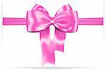 Beautiful pink bow with ribbon. Gift card. Vector illustration