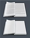 open spread of books with text and blank white pages 3d-illustration