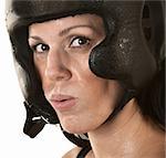 Close up of female Hispanic fighter sweating