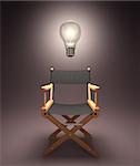 Lampe illuminé sur la chaise du réalisateur.