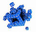 3d abstract digital  blue cube with  binary code