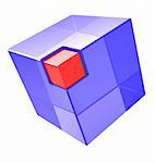 Cube transparent bleu avec rouge petite case dans le coin