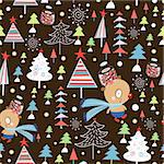 Christmas seamless pattern of bears and trees on a dark brown background