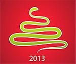 2013 new year gift card with green snake like Christmas tree. Vector illustration