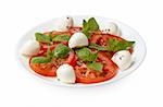 fresh caprese salad on plate isolated on white background