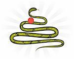 Green snake like Christmas tree and red label like Christmas bauble. Vector illustration