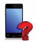 phone and question mark illustration design over white
