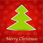 Merry Christmas gift card with a simple Christmas tree placed on red background. Vector illustration