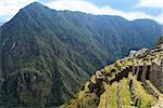 Inkastadt Machu Picchu in Peru. Antike verlorene Stadt in den Bergen.