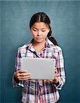 Social media concept, asian girl with laptop