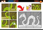Cartoon Illustration of Education Puzzle Game for Preschool Children with Funny Snake Animal