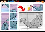 Cartoon Illustration of Education Puzzle Game for Preschool Children with Funny Seal Animal