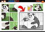 Cartoon Illustration of Education Puzzle Game for Preschool Children with Funny Panda Bear Animal