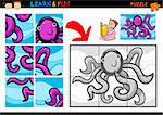 Cartoon Illustration of Education Puzzle Game for Preschool Children with Funny Octopus Animal