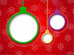 Christmas bubbles on red snowflake background. Vector illustration