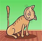 Cartoon Illustration of Happy Beige Tabby Cat at Home